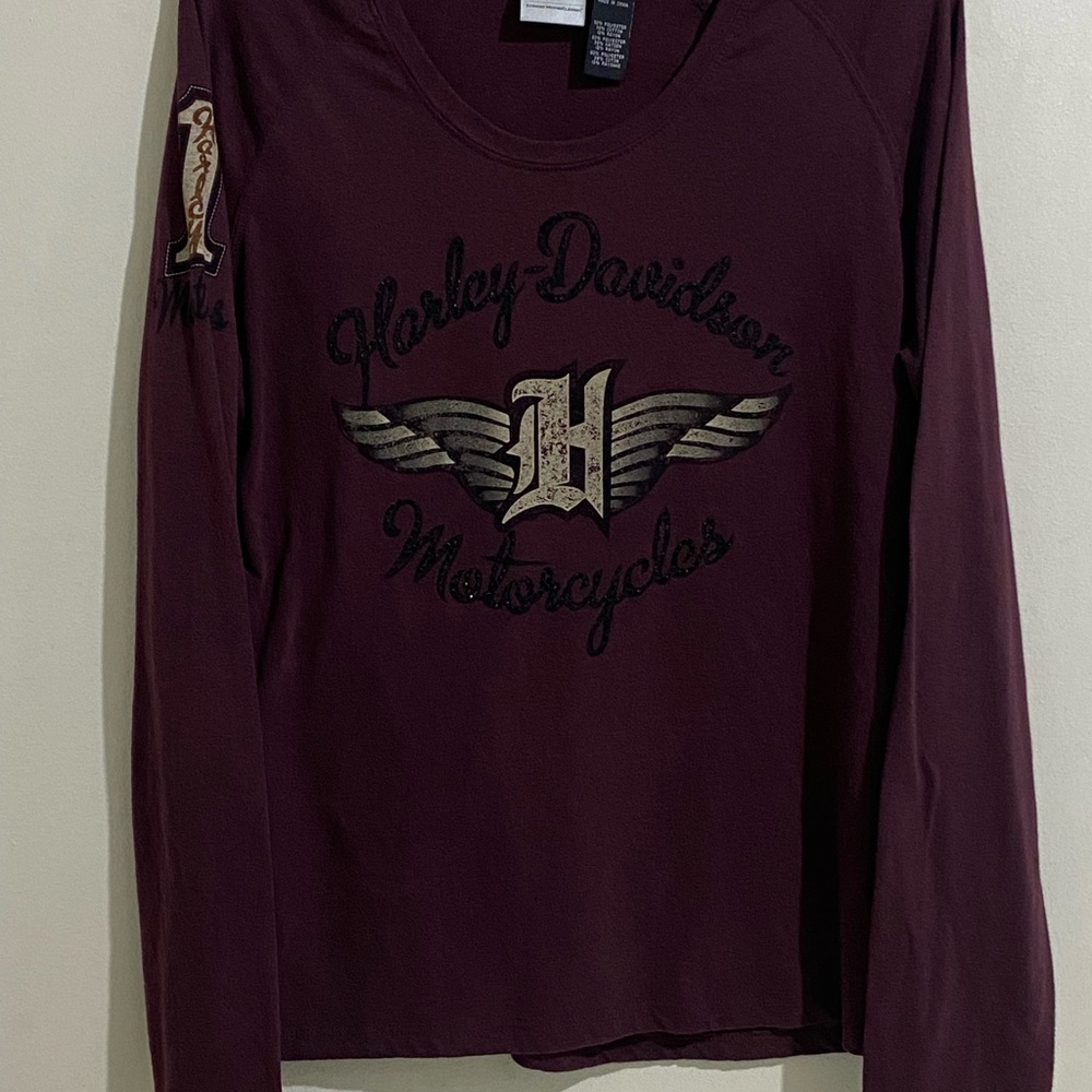 Harley-Davidson Long Sleeve Size XL Graphic Tee - Deep Burgundy